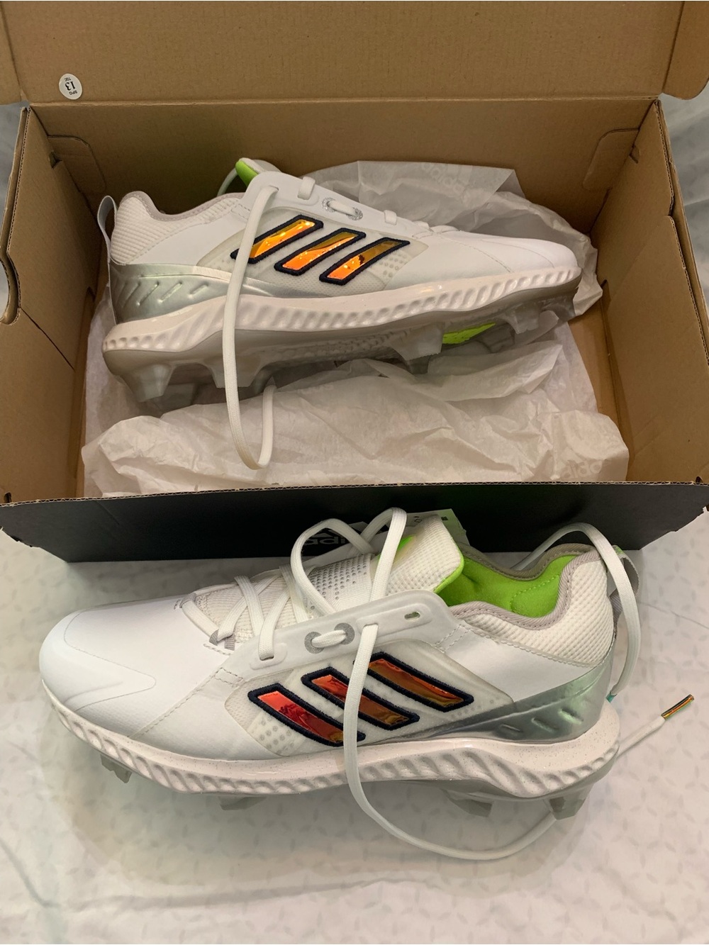 Women’s White Athletic Cleats with Iridescent Accent